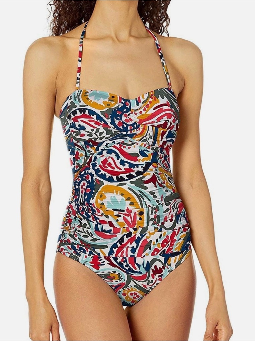 Anne Cole Front Twist Ruched Shirred One-Piece Swimsuit Multicolor Print